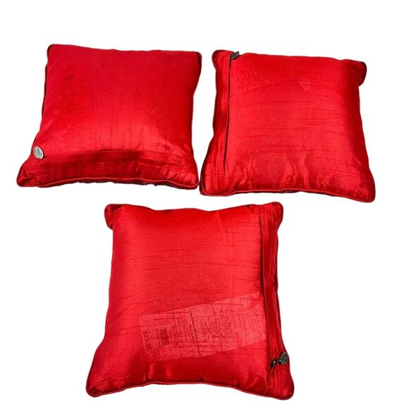 x3 Pier 1 Red Satin Heavily Beaded Geometric Snowflake Festive Pillows Holiday - Picture 3 of 12